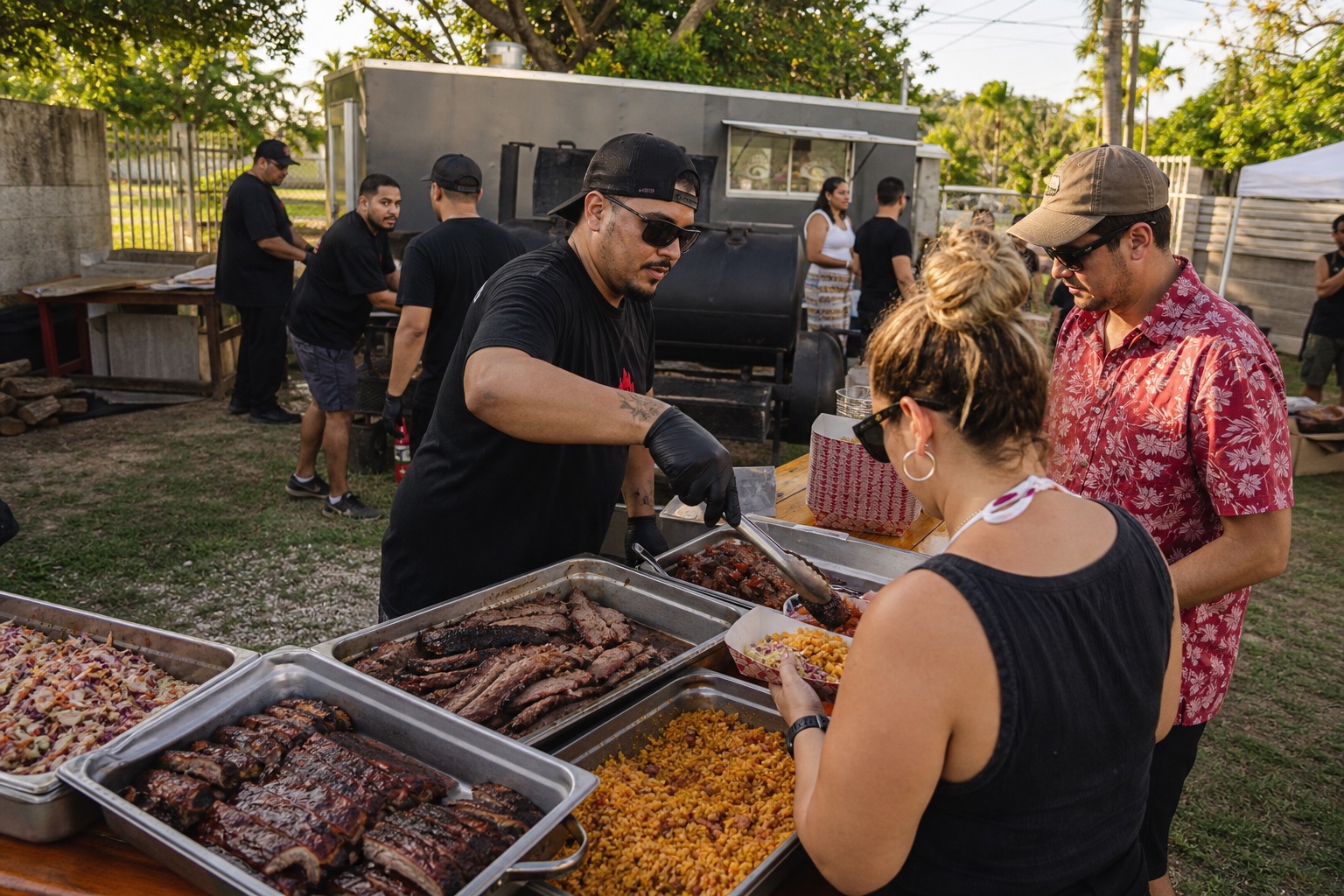Servicio de catering de barbecue junto al truck